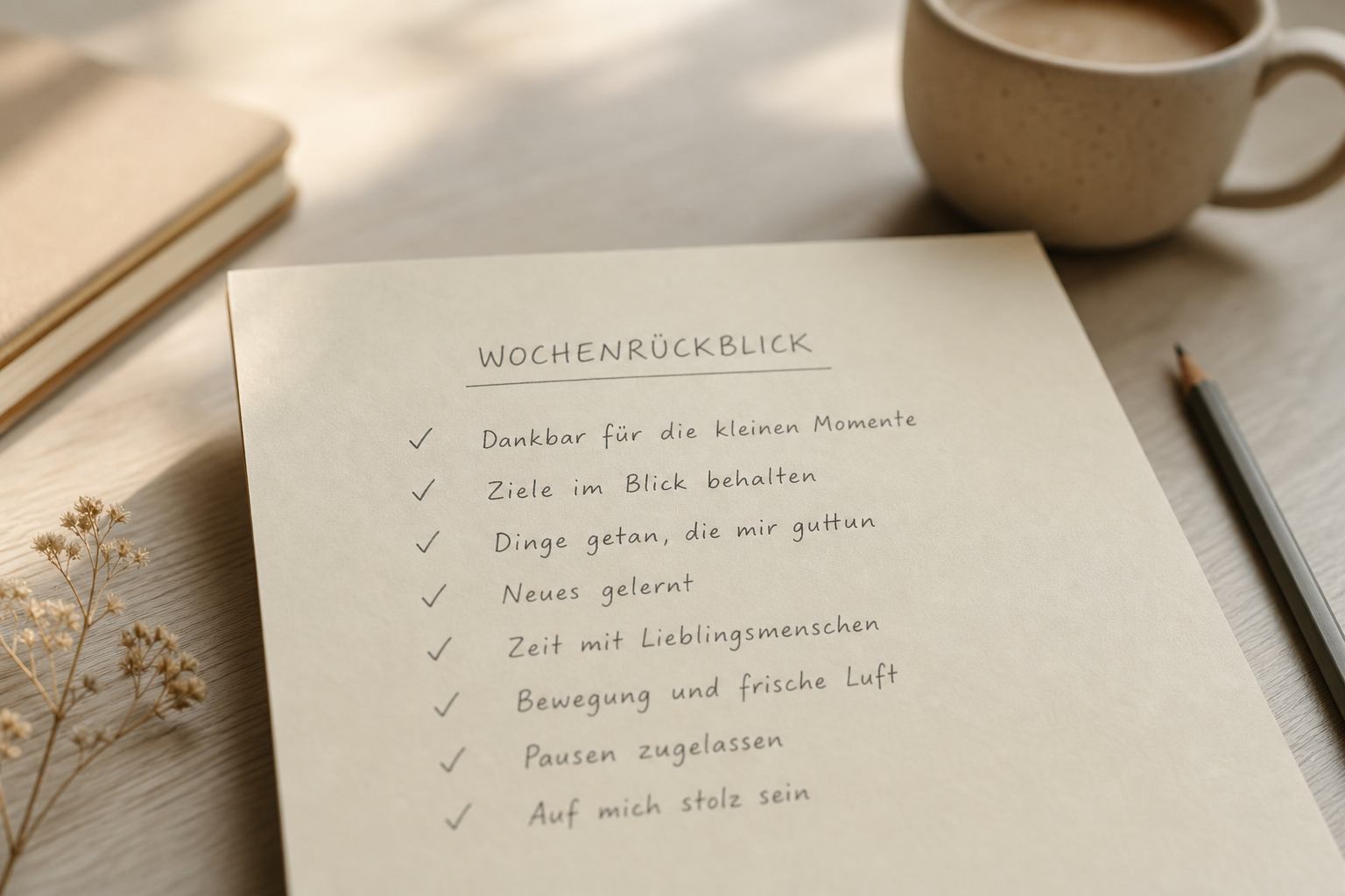 Checkliste auf Papier mit Bleistiftmarkierungen